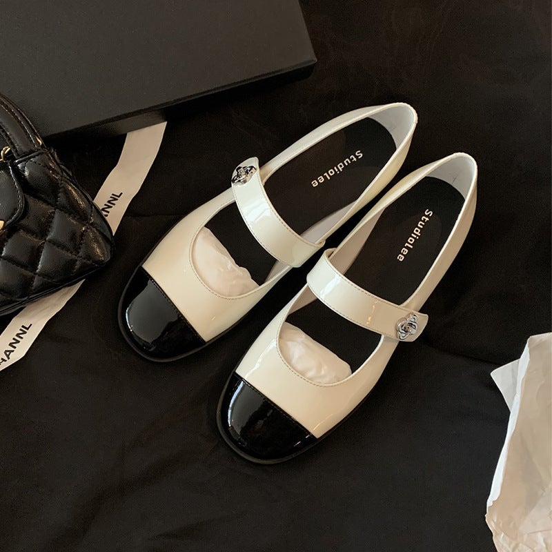 Grape Mom With Classic Chanel Style Color-Matching Round Toe French Single-Layer Shoes Shallow Mouth Shoes With Mary Jane Thick Heel - Image 2